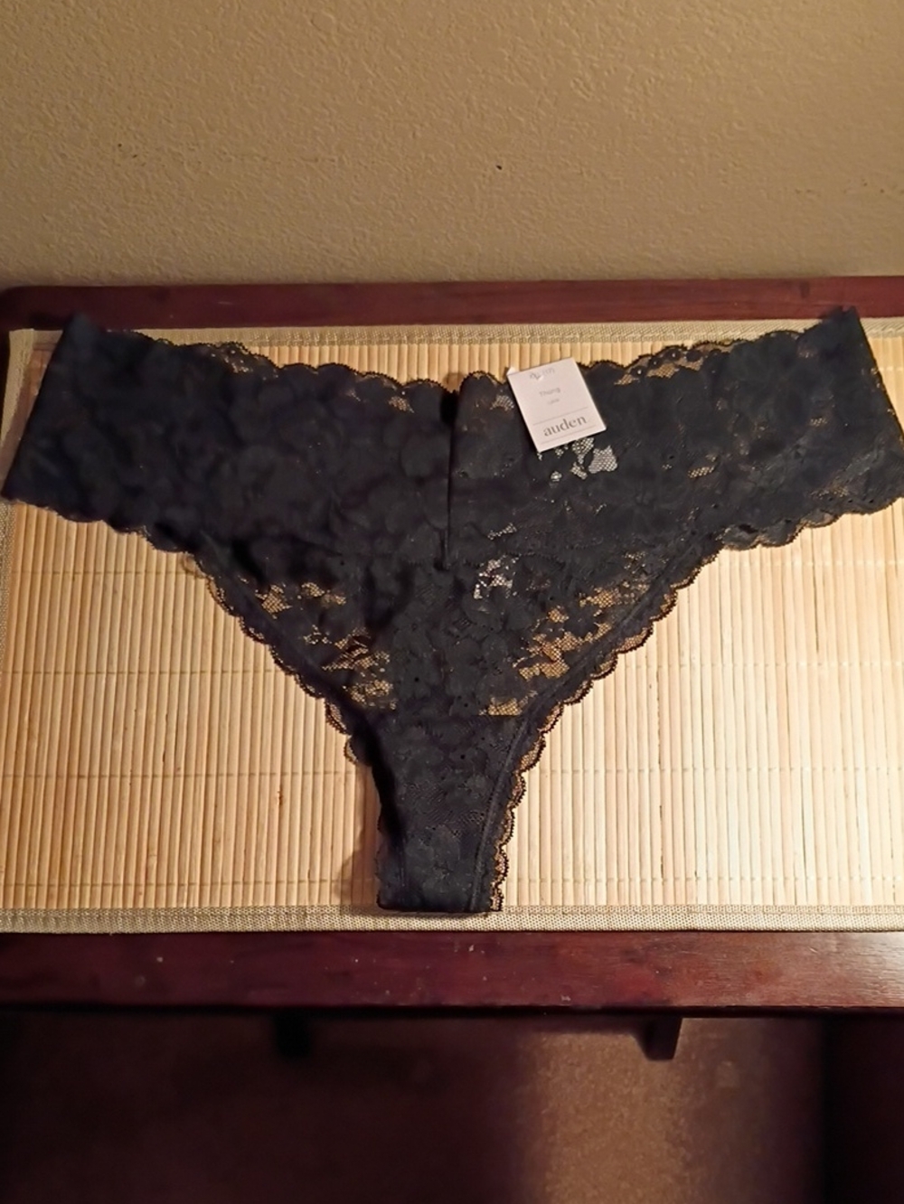 Auden Black Floral Lace Cheeky Thong XXL (17)